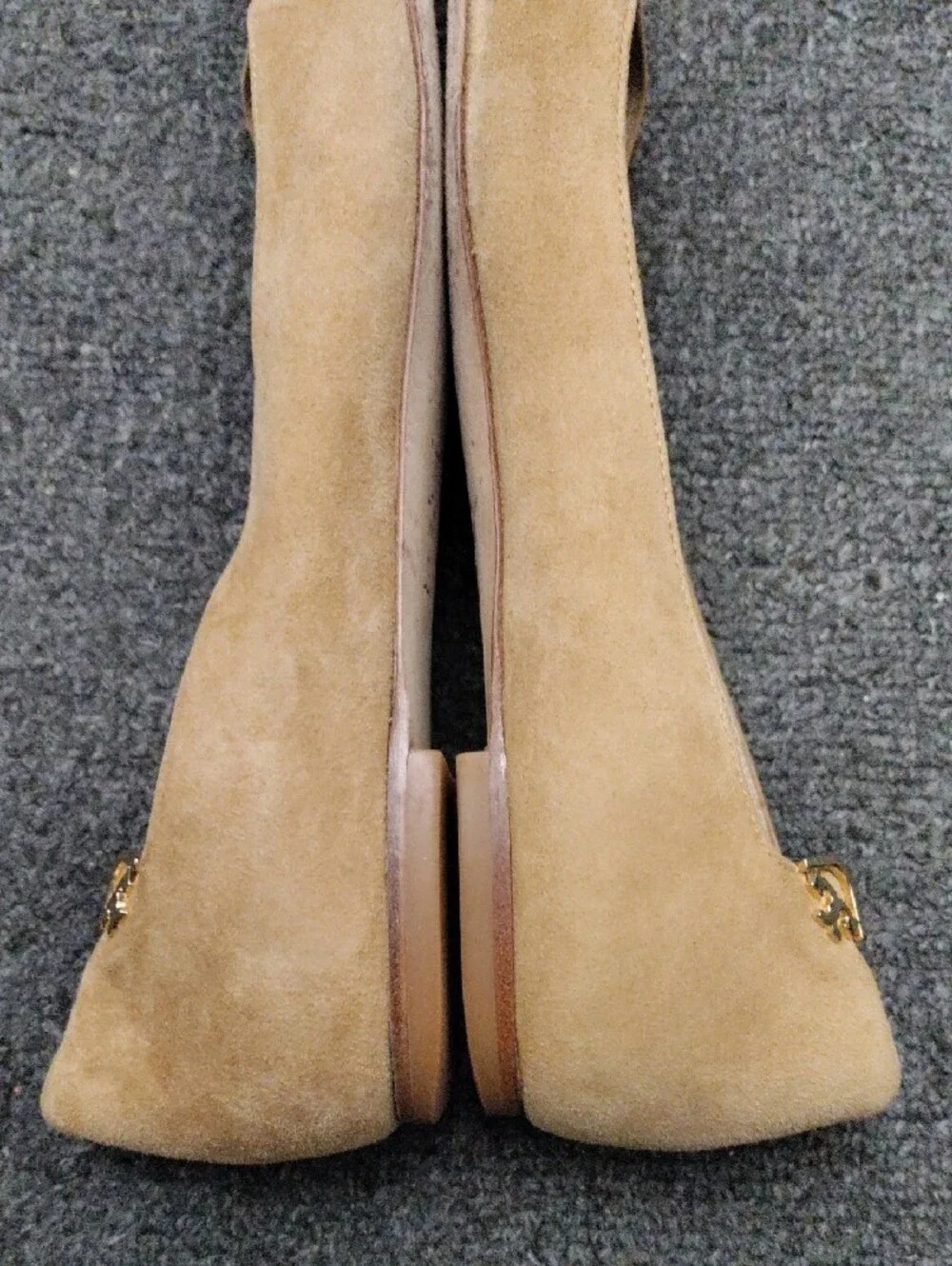 Tory Burch Camel/Tan Pointed Suede Ballet Flats with Logo Accent